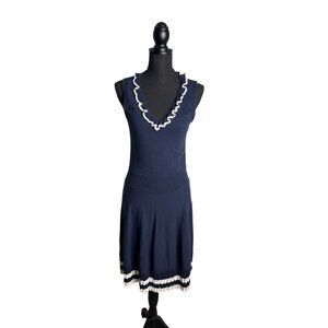Draper James Women's Navy-Blue/White Pleated Hem Sweater Dress M